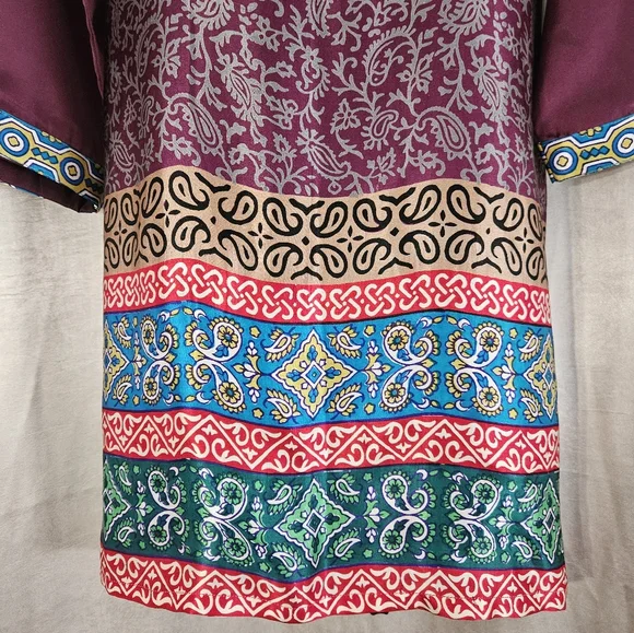 NWOT purple pink green blue red mix print jewel kurta tunic dress Womens Large - Picture 8 of 8